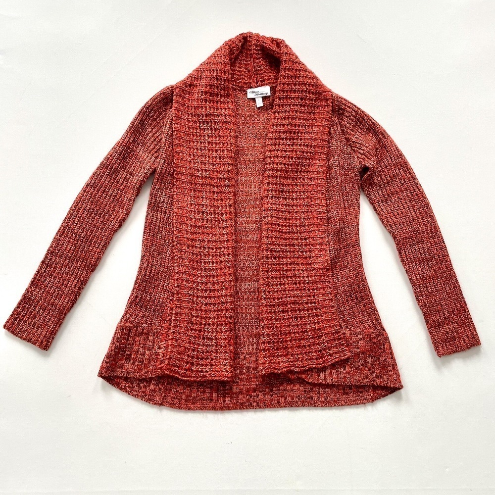 Allison Britney Womens Size Small Orange Knit Open Front Cardigan Casual Sweater